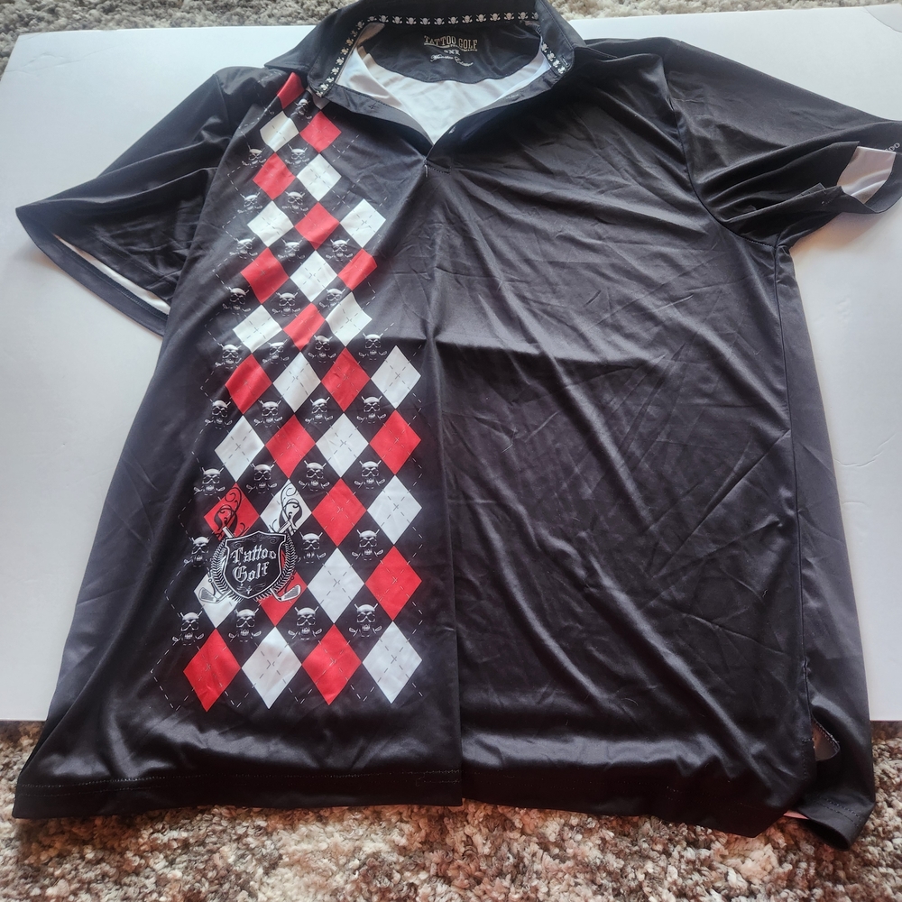 Black and Red Argyle Polo Shirt